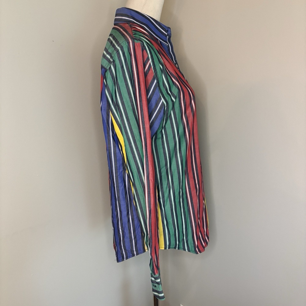 VTG 90s Lauren Ralph Lauren Multicolor Striped Button Up Shirt Medium Cotton - Picture 4 of 8